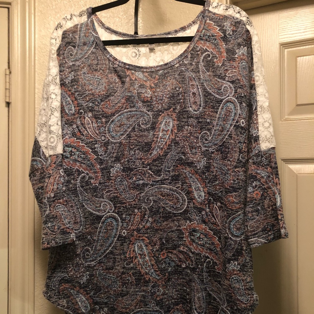 Absolutely Famous paisley & lace knit top